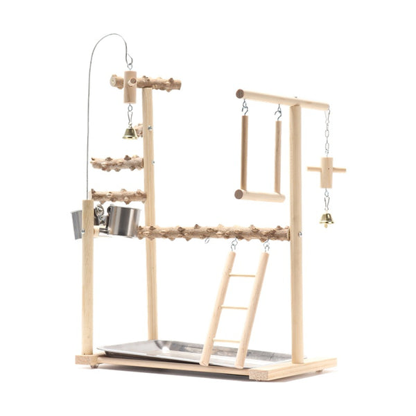 Bird Playground Interactive Platform Stand Pole Solid Wood Frame